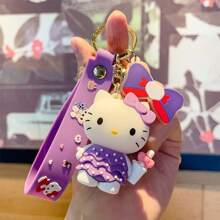 Sanrio 1pc New KT Cat Keychain Cartoon Anime PVC Figurine Cat Pendant Bag Charm Car Key Ring Creative Gift
