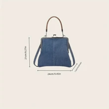 Women's Denim Crossbody Tote Handbag With Kiss Lock Clasp Vintage Coin Purses Bag For Outdoor Portable Beach Wedding - 深藍色 - 查看 4