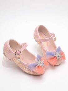 女童蓝色皮鞋新款花童鞋，婴儿乐福鞋，春秋童鞋，冰雪公主鞋 - 粉色 - 查看 3