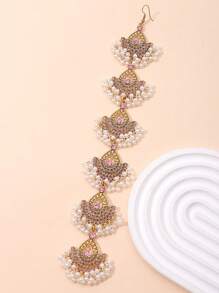 1pc Fashionable Simple Vintage Style Drop Shaped Pendant Necklace, Embellished With Rhinestone And Beads, Suitable For Women To Wear As Head Chain