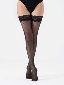 1 Pair Women's 20D/70D Lace Non-Slip Sexy Thigh High Stockings (Polka Dot/Jacquard) - Black - View 14