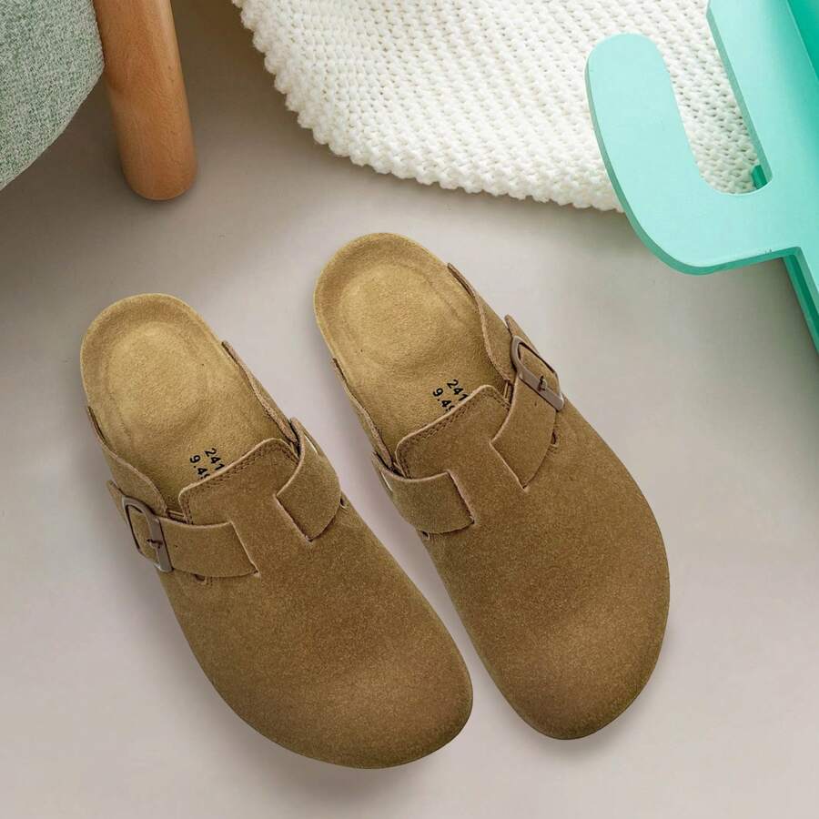 Zuecos para niños, sandalias para niños y niñas, plantilla de corcho, zapatillas para niños pequeños, sandalias bonitas para interior y exterior, hebilla ajustable clásica - Marrón - Ver 1