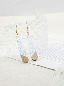 1 Pair Of Women's Earrings With Walnut Wood And Resin, European And American Fashion Retro Earrings