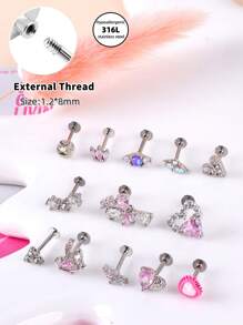 Morlyda 1 peça brincos de lábio rosa fofos 16g decoração de strass brincos de orelha de coração rosca interna de aço inoxidável cartilagem de opala falsa tragus brinco de coelho laço daith brincos de nariz piercing de orelha joias de lábio labial de flor joias de lábio
