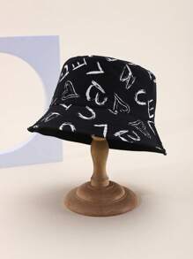 1 pieza Sombrero de cubo con estampado de letras y geométrico, estilo casual bohemio y callejero, en poliéster, con protección contra el viento y los rayos UV, para uso decorativo, sombrero de sol para actividades al aire libre como pesca, senderismo, primavera/verano, unisex