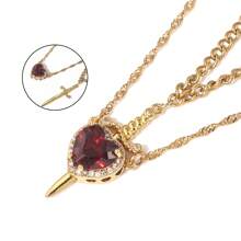 2 Pcs Gothic Punk One Arrow Through The Heart Creative Two Color Couple Necklace Red Rhinestone Heart Necklace Friend Birthday Gift