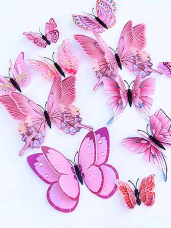12pcs 3D Realistic Butterfly Wall Stickers, Double Layer Assorted Colors, Creative Refrigerator Magnets Room Decor Home Decor Wall Decor Bathroom Decor Bedroom Decor Room Decoration Stuff Living Room Decor House Decor Home Decor Living Room Wall Art Wall Paper Personalised Stickers Back To School School Supplies
