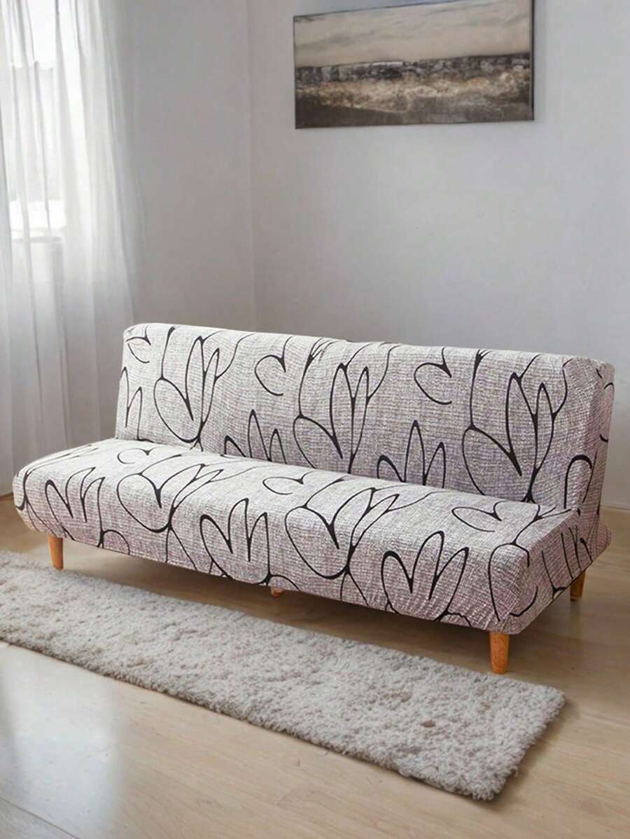 1pc Digital Print Polyester High Stretch Armless Sofa Bed Cover, Dust-Proof And Dirt-Resistant Futon Bed Cover, Suitable For Living Room And Bedroom, All Season