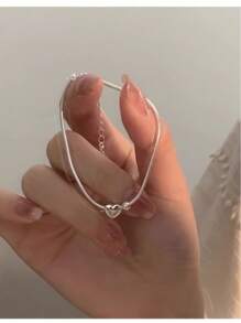 1pc Elegante Colar de Aço Inoxidável Prata Com Pingente de Coração Não Desbotado, Perfeito para Dia dos Namorados, Aniversário, Uso Diário