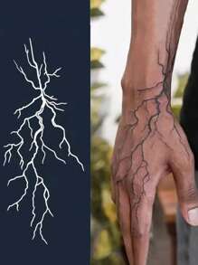 2pcs/1pc Lightning Bolt Waterproof Long-Lasting Temporary Tattoo On Back Of Hand, Intricate Vein Shape Design, Easy To Apply, Suitable For Neck, Arm, Leg, Back, Unisex
