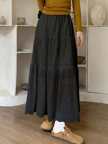 Quần áo học sinh nữ Nhật Bản và Hàn Quốc Váy có chân váy jacquard rỗng màu trắng Váy nửa chân váy nữ Váy dài chữ A bốn mùa Quần áo Y2k cho nữ Váy nửa chân buộc kiểu Tiên nữ siêu Sensen Váy ô - màu đen - Xem 7