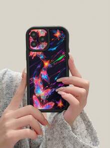1 szt. Wzór sylwetki motyla Luksusowy czarny, pełny korpus, ochronny, amortyzujący, gruby futerał na telefon z TPU, kompatybilny z iPhone'em 16