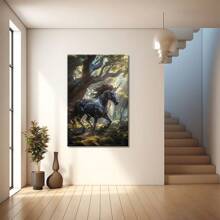 La Licorne Noire de la Forêt. Grande peinture murale encadrée en bois, décoration d'intérieur, peinture à l'huile - Chambre, salle de bain, salon, bureau, cuisine, cadeaux de Noël - 1 pièce