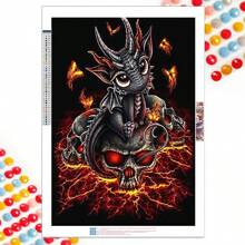 1 套 5D DIY 钻石画套件，小龙坐在骷髅上，数字点钻石刺绣艺术十字绣帆布画工艺品、墙壁装饰和送给家人、爱人、朋友的礼物 - 彩色 - 查看 3