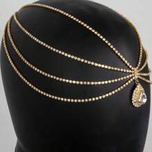 1 pieza Banda de cabello con cristales estilo europeo y americano, accesorio de cabeza nupcial, diadema con cadena de frente, joyería para el cabello estilo bohemio