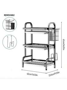 Escurridor De Platos Con 3 Nivel Estante Organizador Cocina - Negro - Ver 3