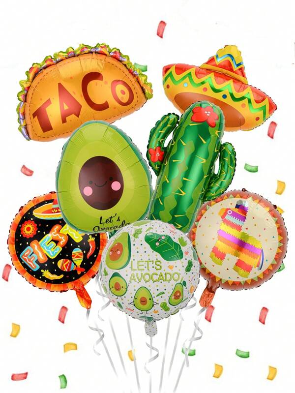 kumozawa 1 pieza Globo de papel de aluminio con diseño de taco, cactus y alpaca para decoración de boda, fiesta de cumpleaños, suministros para fiesta con tema mexicano, decoración del 5 de mayo
