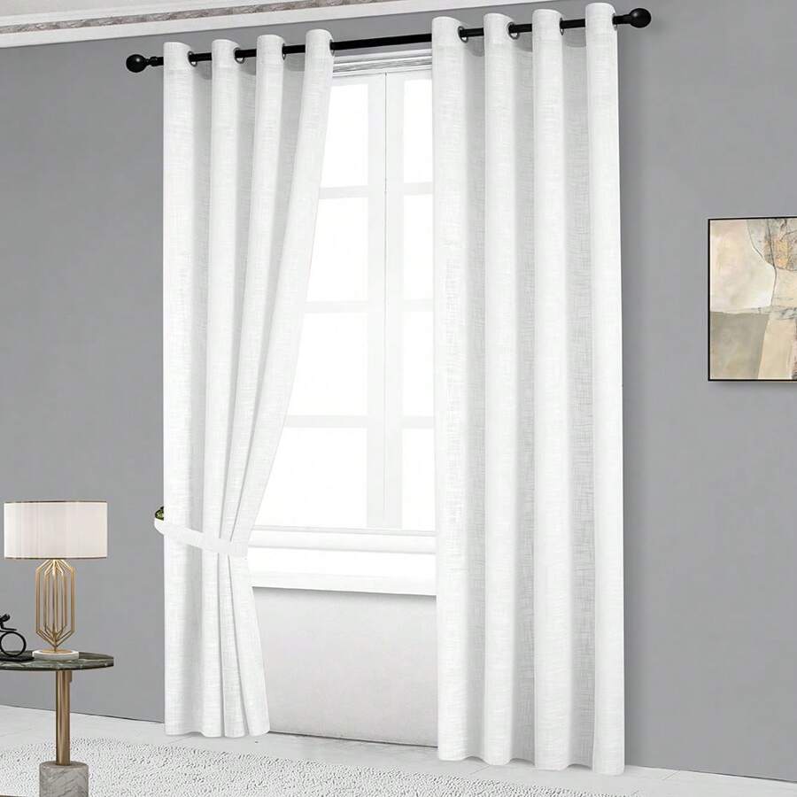 Farfallarossa 半透明金色浮雕窗帘（140*280厘米，1片）适用于卧室和客厅。透气，透入柔和光线，确保良好的通风，易于打理，为您的家增添时尚气息。 - 漂白 - 查看 1