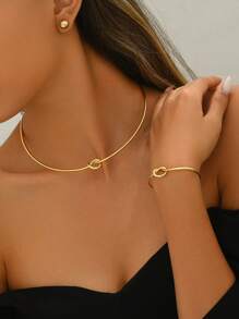 4 pièces/Set de bijoux élégants et minimalistes comprenant boucles d'oreilles, bracelet et collier pour femmes