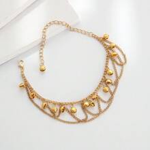 1pc Fashionable Bell Anklet, Boho Wave Tassel Bell Anklet Chain For Women, Bridal Foot Jewelry, Gold-Tone Chain Beach Accessory