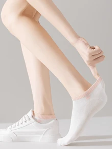 3 Pairs Women's Simple Versatile Contrast Heart Ankle Socks Mesh Hollow Design Comfortable Breathable Summer Socks - Multicolor - View 6