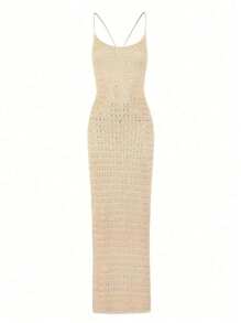 Vestido largo de gasa transparente con abertura y espalda descubierta de estilo halter, tipo túnica para traje de baño y vacaciones de talla grande