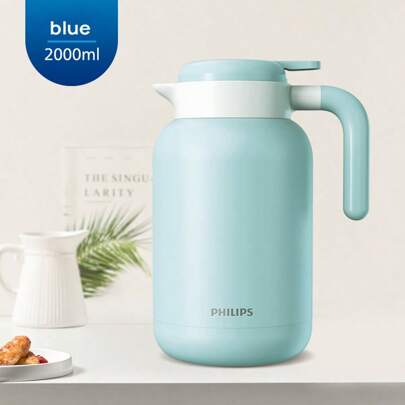 PHILIPS Bình nước cách nhiệt chân không bằng thép không gỉ 2L, thép không gỉ 304 & 316L, chống vỡ, dung tích lớn, (Màu xanh)