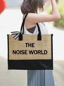 Women's Summer "The House World" Beach Handbag With Shoulder Strap, Side Pocket Design, Paired With Makeup Bag, Suitable For Beach, Seaside, Travel, Wedding, Birthday And Vacation. Large Capacity Shoulder Bags, Shopping Bags, Weekend Bags - Khaki - View 7