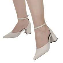 Rosavivi Women's Casual Open Toe Pumps With 5cm Block Heel And Comfort Closed Back And Buckle 0002 - 白色 - 查看 7