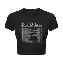 Bible Emergency Numbers Crop Top T-Shirt For Women - Spiritual Guidance On The Go