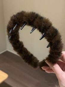 1pc Vintage Plush Leopard Print Wavy Hair Band, Women's Autumn/Winter Headband For Washing Face, High Crown Pressure Headband, Hair Accessory