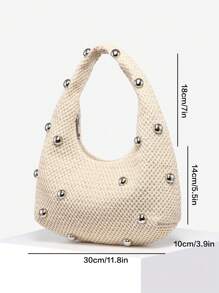 1pc Women's Vintage Punk Rivet Weaved Faux Leather Crescent Moon One Shoulder Bag, With Large Capacity, Suitable For Casual, Party And Daily Wear - Màu be - Xem 7