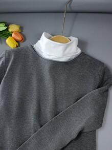 1 pieza Top corto de mujer con cuello alto, recorte de encaje de malla y sin mangas, estilo elegante adecuado para primavera, verano, otoño, invierno