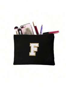 1 件化妆包钱包姓名首字母 A-Z 字母图案洗漱用品收纳袋拉链手机袋铅笔袋手提包旅行必需品女孩礼物化妆工具化妆刷收纳袋学校用品携带方便化妆包化妆品收纳袋