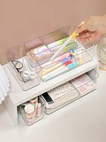 1Pc Clear Stackable Drawer Organizer Set, Plastic Desk Drawer Organizers, Transparent Storage Bins For Office, Makeup, Kitchen