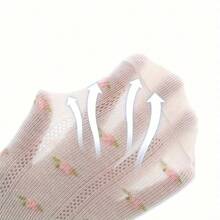 5pcs Girls' Breathable Mesh Socks With Cute Bow - Flower Pattern, Perfect Choice For Spring And Summer