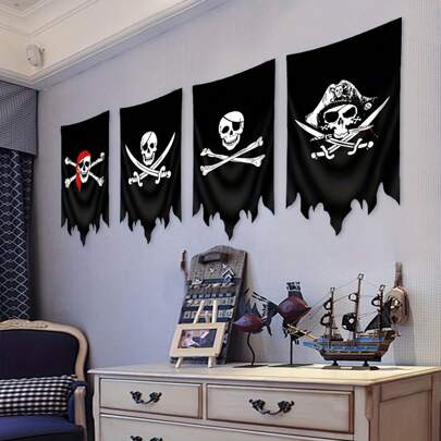 1 pieza Bandera decorativa de poliéster con calavera pirata de 12x20 pulgadas, impresión de un solo lado, decoración multiusos para dormitorio, fiesta, hogar, jardín, festividades universales, sin electricidad requerida