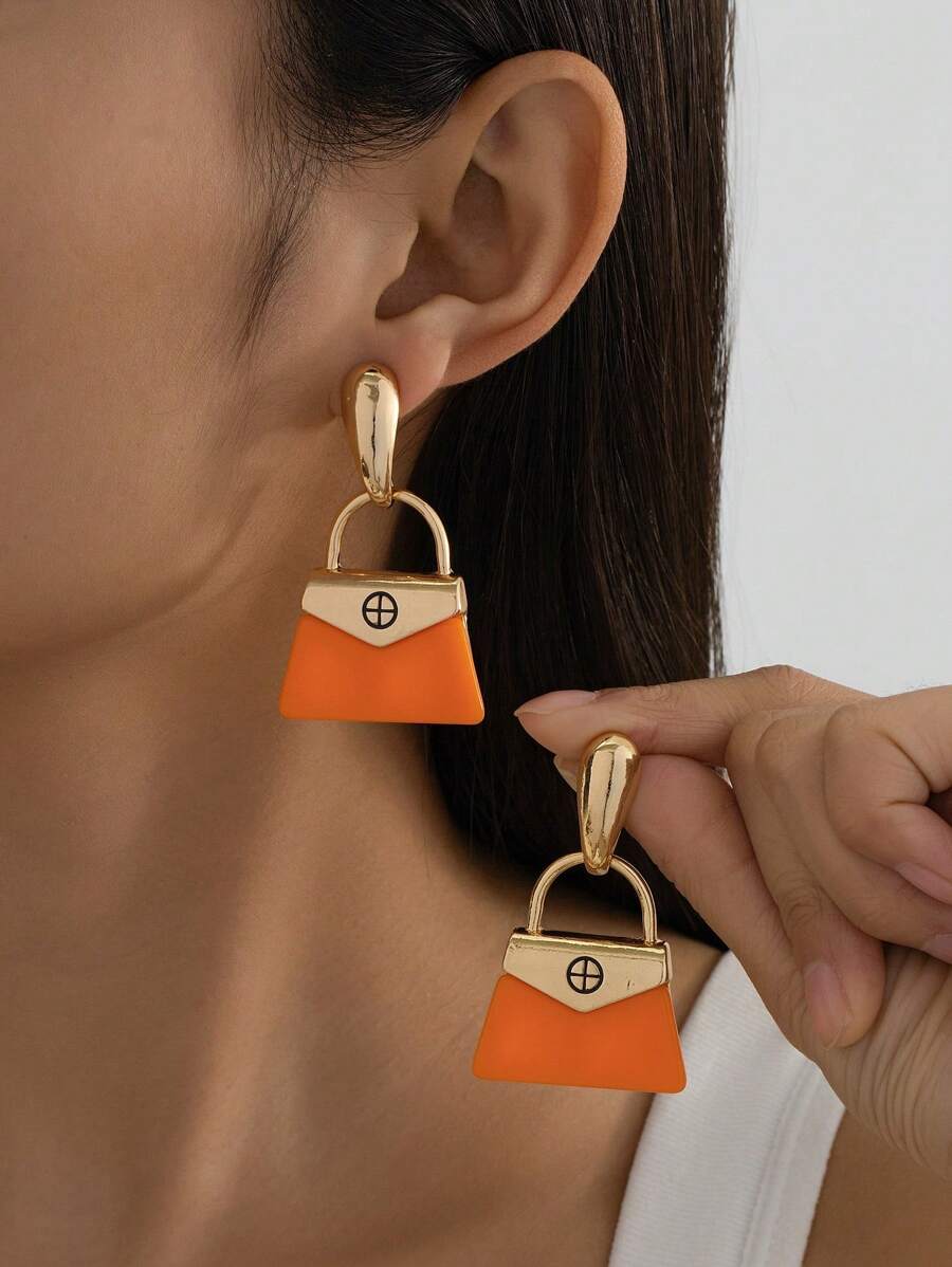 1 对优雅梅拉德十字设计耳环（女士款） - 橘色 - 查看 1