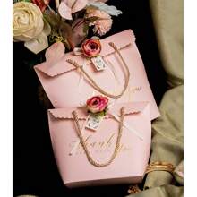 Set Of 5–Pink Wedding Gift Bags(Includes: Ribbon/Flower + Hand Strap + Gift Bag Box), 6.69*3.35*8.07in – Elegant Handbag For Bridal Shower, Party Favors, & Wedding Guest Gifts – Premium Quality, Reusable, Perfect For Bridesmaids & Guests, For Mother's Day, Bridesmaid Gifts, Graduation Gifts, Birthday Gifts, Wedding Gifts