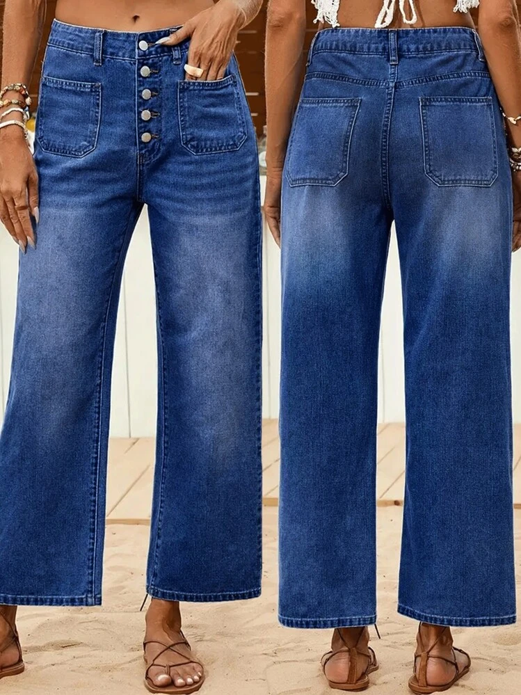 Nuovi pantaloni casual in denim da donna con vita elastica e comoda, 7/8, per la primavera - Lavaggio chiaro - Visualizzare 1