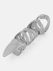 1pc Solid Retro Street Fashion Punk Zinc Alloy Finger Ring With Embedded Pearl Knuckle Biker Armor Joint Protective Jewelry For Men & Women, All Season