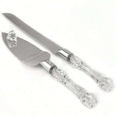 1/2 件/套婚礼蛋糕切具套装，包括不锈钢刀片蛋糕刀和服务器，银色，带亚克力仿水晶手柄，非常适合婚礼、新娘送礼会、周年纪念、乔迁和生日礼物圣诞礼物