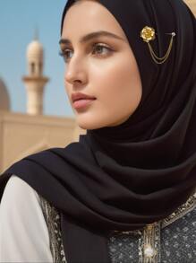 1 Peça Elegante Alfinete de Hijab, Broches de Flores da Moda com Correntes, Acessórios Estilosos de Lenço Muçulmano, Broche de Hijab