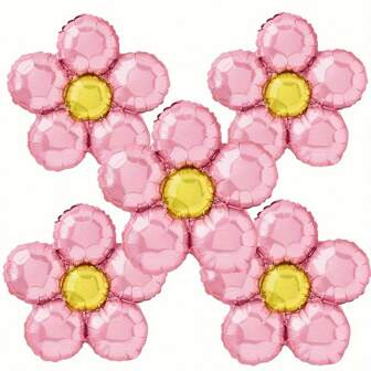 5 st/set 18" rosa runda blomformade aluminiumfolieballonger, lämpliga för mors dag, födelsedag, årsdagsfestdekorationer