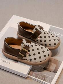 1 Đôi Giày Đế Bằng Thanh Lịch Tối Giản Chấm Bi Cho Bé Gái, Thích Hợp Cho Mùa Hè - Màu be - Xem 1