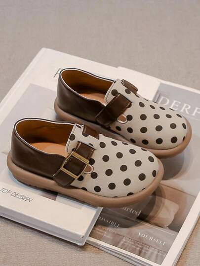 1 Đôi Giày Đế Bằng Thanh Lịch Tối Giản Chấm Bi Cho Bé Gái, Thích Hợp Cho Mùa Hè