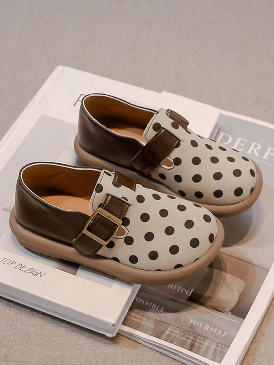 1 Đôi Giày Đế Bằng Thanh Lịch Tối Giản Chấm Bi Cho Bé Gái, Thích Hợp Cho Mùa Hè - Màu be - Xem 1