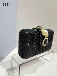 1 szt. Czarny brokat Bling-Bling Rhinestone Torby na ramię Torebki crossbody Torebki Torebki Kryształy Rhinestone Wieczorowa torebka dla kobiet Torebka kopertówka z łańcuszkiem Nadaje się na formalne okazje, wesela, koncerty - Świetny pomysł na prezent dla kobiet