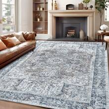 Homore Washable Vintage Bedroom Area Rugs, Large Indoor Machine Washable Non-Slip Rugs For Living Room, Dining Room, Kitchen, Office, Soft Low Pile Vintage Floor Carpets Home Decor,Non-Slip &Durable - 藍色 - 查看 1