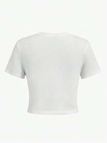 Women's Summer Letter Fruit Printed Cropped Round Neck Short Sleeve Silm Fit Casual T-Shirt,Lemon & Bow Graphic Tees Women Tops,For Summer Women Tee